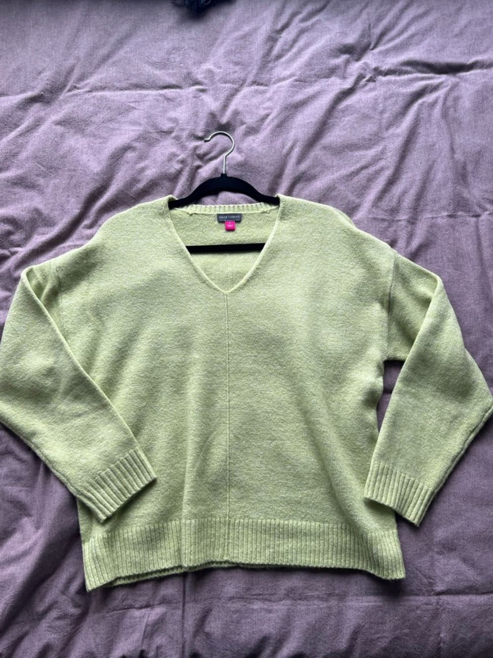 Vince Camuto Light Green V-Neck Knit Sweater